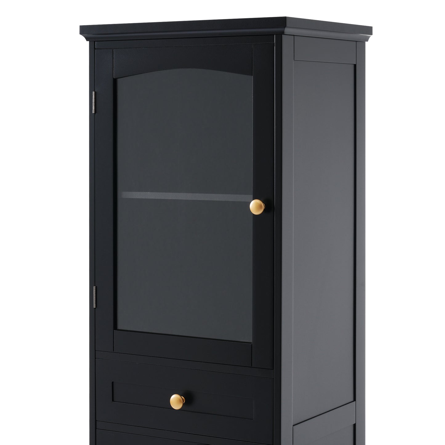 VanityFus Black 14.21-in x 17.76-in x 62.99-in Wood Freestanding Soft Close Linen Cabinet adjustable shelves 2 Soft close doors 2 drawers