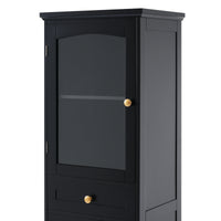 VanityFus Black 14.21-in x 17.76-in x 62.99-in Wood Freestanding Soft Close Linen Cabinet adjustable shelves 2 Soft close doors 2 drawers