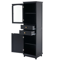 VanityFus Black 14.21-in x 17.76-in x 62.99-in Wood Freestanding Soft Close Linen Cabinet adjustable shelves 2 Soft close doors 2 drawers