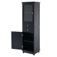 VanityFus Black 14.21-in x 17.76-in x 62.99-in Wood Freestanding Soft Close Linen Cabinet adjustable shelves 2 Soft close doors 2 drawers