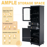 VanityFus Black 14.21-in x 17.76-in x 62.99-in Wood Freestanding Soft Close Linen Cabinet adjustable shelves 2 Soft close doors 2 drawers