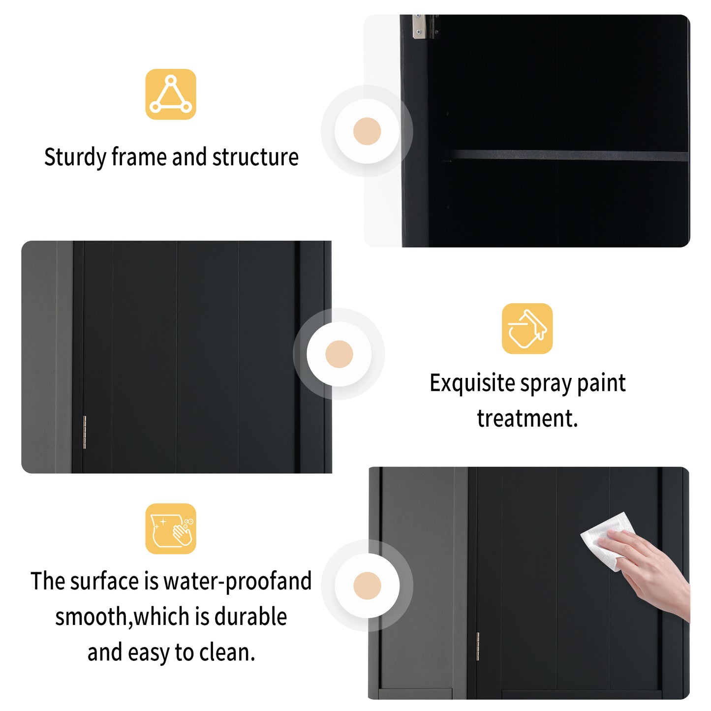 VanityFus Black 14.21-in x 17.76-in x 62.99-in Wood Freestanding Soft Close Linen Cabinet adjustable shelves 2 Soft close doors 2 drawers