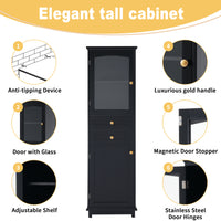 VanityFus Black 14.21-in x 17.76-in x 62.99-in Wood Freestanding Soft Close Linen Cabinet adjustable shelves 2 Soft close doors 2 drawers