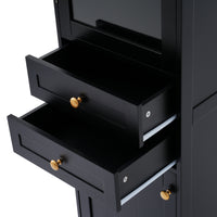 VanityFus Black 14.21-in x 17.76-in x 62.99-in Wood Freestanding Soft Close Linen Cabinet adjustable shelves 2 Soft close doors 2 drawers