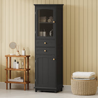 VanityFus Black 14.21-in x 17.76-in x 62.99-in Wood Freestanding Soft Close Linen Cabinet adjustable shelves 2 Soft close doors 2 drawers