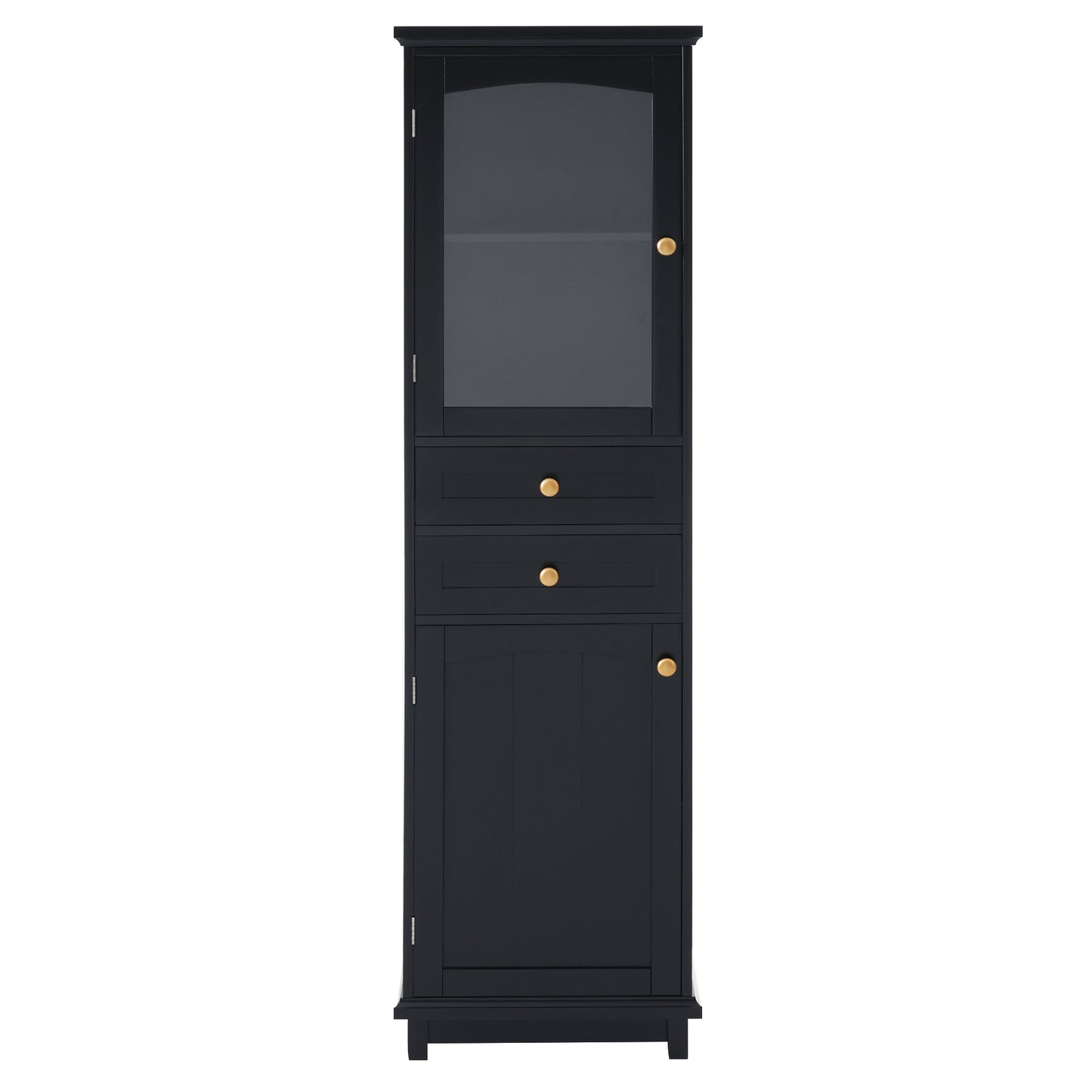 VanityFus Black 14.21-in x 17.76-in x 62.99-in Wood Freestanding Soft Close Linen Cabinet adjustable shelves 2 Soft close doors 2 drawers