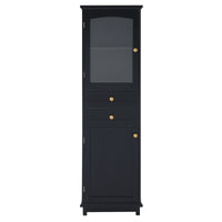 VanityFus Black 14.21-in x 17.76-in x 62.99-in Wood Freestanding Soft Close Linen Cabinet adjustable shelves 2 Soft close doors 2 drawers