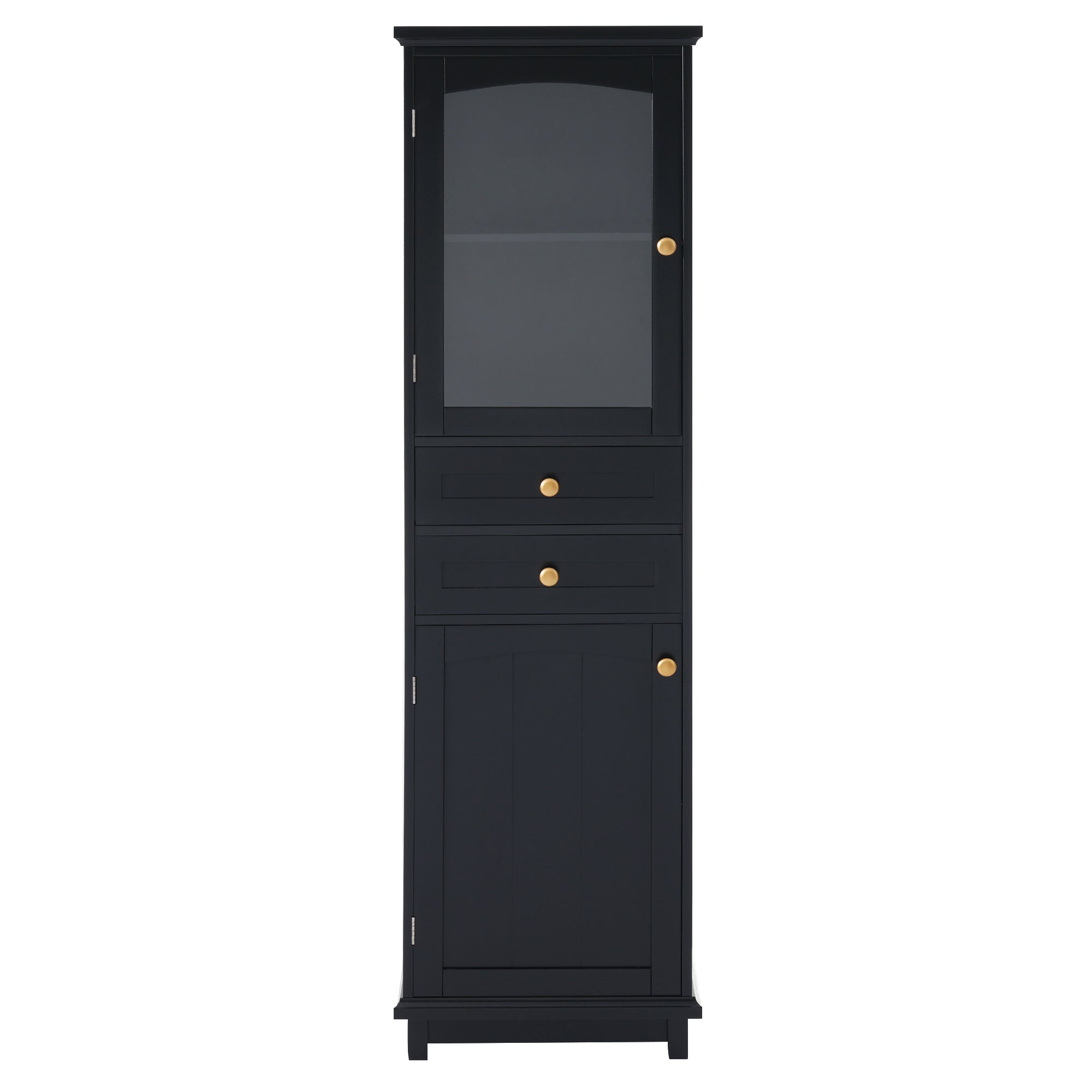 VanityFus Black 14.21-in x 17.76-in x 62.99-in Wood Freestanding Soft Close Linen Cabinet adjustable shelves 2 Soft close doors 2 drawers