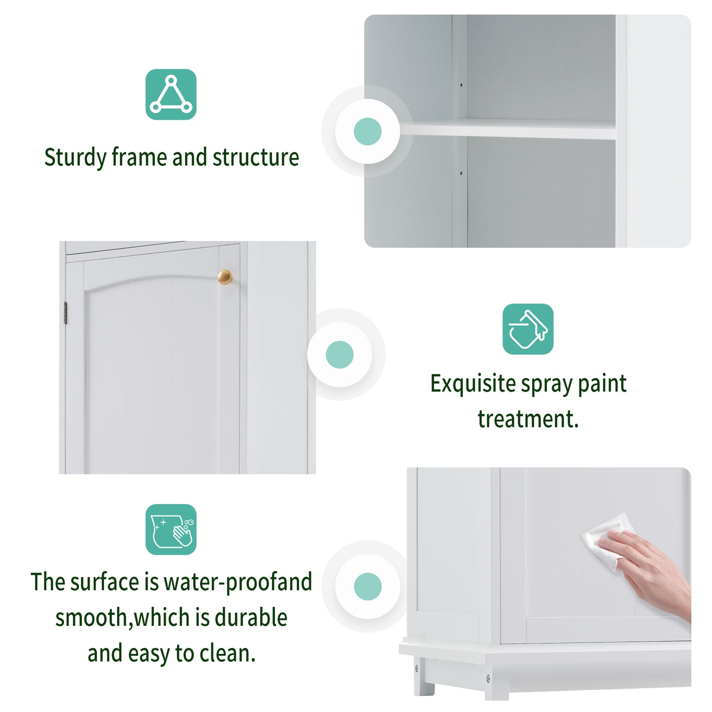 VanityFus White 14.21-in x 17.76-in x 62.99-in Wood Freestanding Soft Close Linen Cabinet adjustable shelves 2 Soft close doors 2 drawers