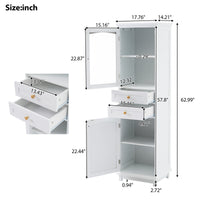 VanityFus White 14.21-in x 17.76-in x 62.99-in Wood Freestanding Soft Close Linen Cabinet adjustable shelves 2 Soft close doors 2 drawers