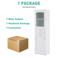 VanityFus White 14.21-in x 17.76-in x 62.99-in Wood Freestanding Soft Close Linen Cabinet adjustable shelves 2 Soft close doors 2 drawers