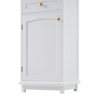 VanityFus White 14.21-in x 17.76-in x 62.99-in Wood Freestanding Soft Close Linen Cabinet adjustable shelves 2 Soft close doors 2 drawers