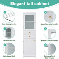 VanityFus White 14.21-in x 17.76-in x 62.99-in Wood Freestanding Soft Close Linen Cabinet adjustable shelves 2 Soft close doors 2 drawers