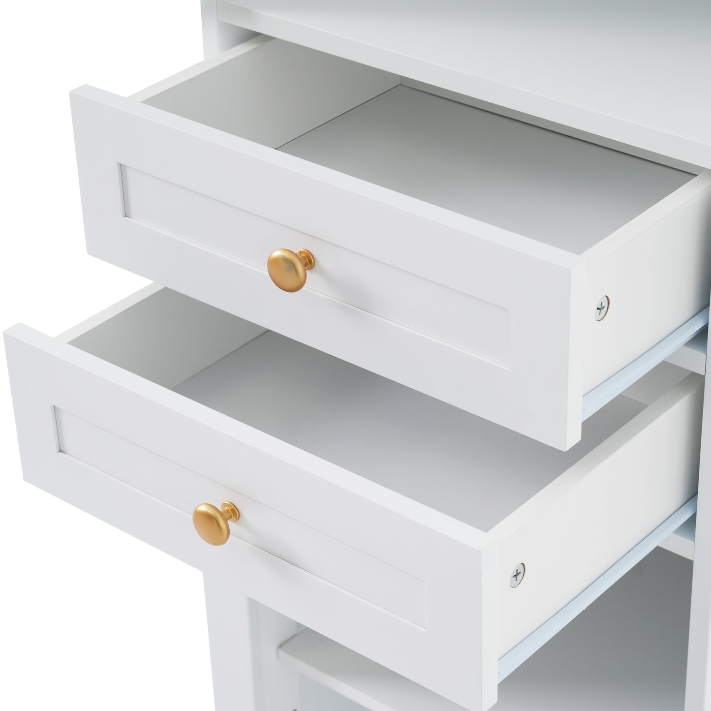 VanityFus White 14.21-in x 17.76-in x 62.99-in Wood Freestanding Soft Close Linen Cabinet adjustable shelves 2 Soft close doors 2 drawers