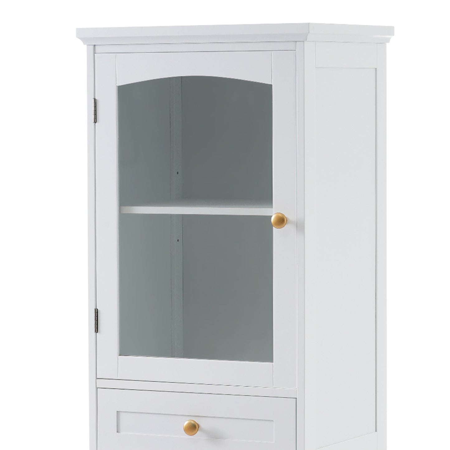 VanityFus White 14.21-in x 17.76-in x 62.99-in Wood Freestanding Soft Close Linen Cabinet adjustable shelves 2 Soft close doors 2 drawers