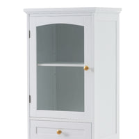 VanityFus White 14.21-in x 17.76-in x 62.99-in Wood Freestanding Soft Close Linen Cabinet adjustable shelves 2 Soft close doors 2 drawers