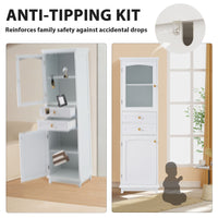 VanityFus White 14.21-in x 17.76-in x 62.99-in Wood Freestanding Soft Close Linen Cabinet adjustable shelves 2 Soft close doors 2 drawers