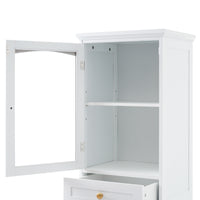 VanityFus White 14.21-in x 17.76-in x 62.99-in Wood Freestanding Soft Close Linen Cabinet adjustable shelves 2 Soft close doors 2 drawers