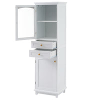 VanityFus White 14.21-in x 17.76-in x 62.99-in Wood Freestanding Soft Close Linen Cabinet adjustable shelves 2 Soft close doors 2 drawers