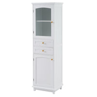 VanityFus White 14.21-in x 17.76-in x 62.99-in Wood Freestanding Soft Close Linen Cabinet adjustable shelves 2 Soft close doors 2 drawers
