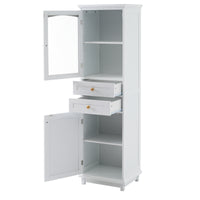 VanityFus White 14.21-in x 17.76-in x 62.99-in Wood Freestanding Soft Close Linen Cabinet adjustable shelves 2 Soft close doors 2 drawers