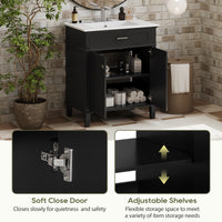VanityFus 30-in Black Bathroom Vanity Single Sink Combo Ceramic Top 2 Soft-Close Doors Adjustable shelves