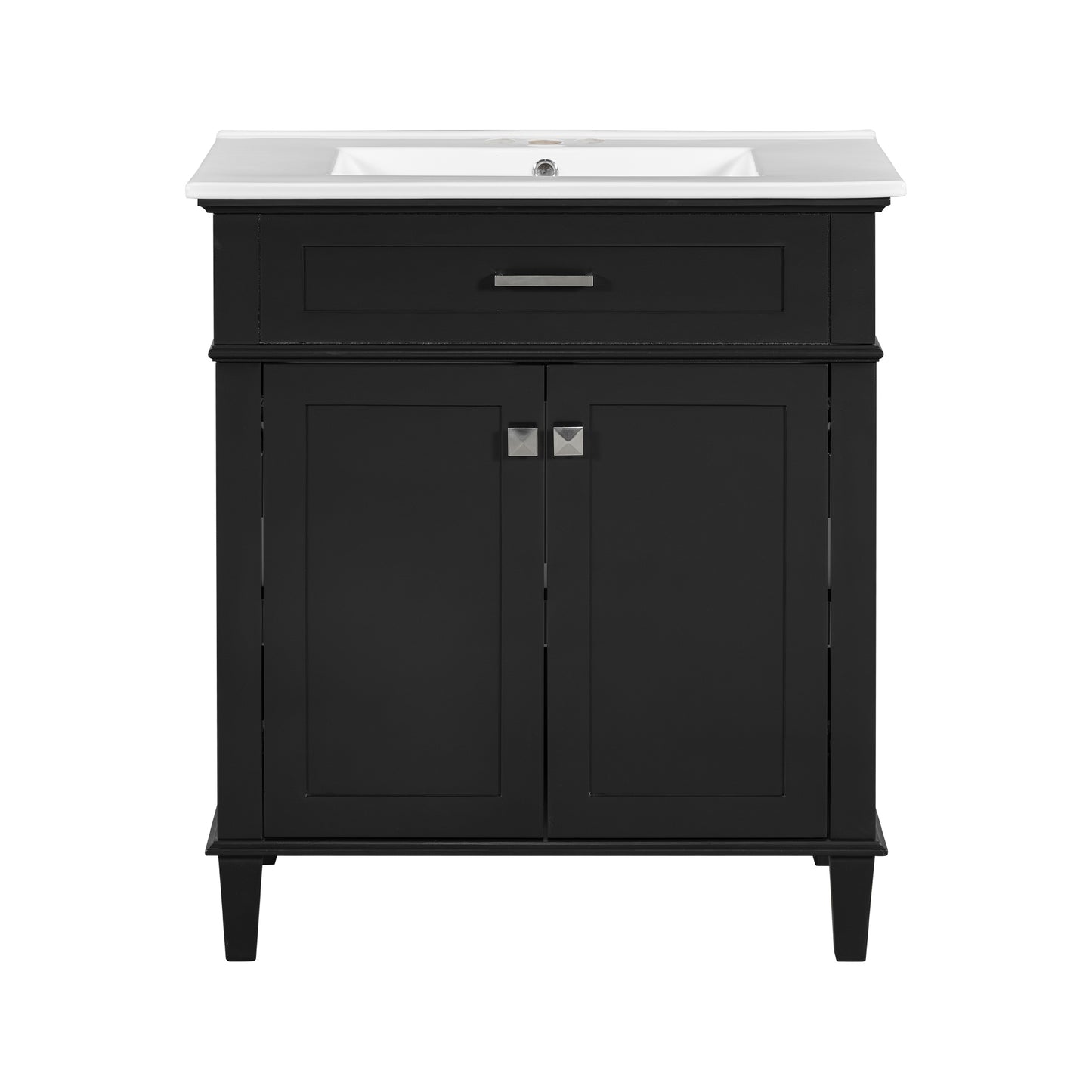 VanityFus 30-in Black Bathroom Vanity Single Sink Combo Ceramic Top 2 Soft-Close Doors Adjustable shelves
