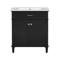 VanityFus 30-in Black Bathroom Vanity Single Sink Combo Ceramic Top 2 Soft-Close Doors Adjustable shelves