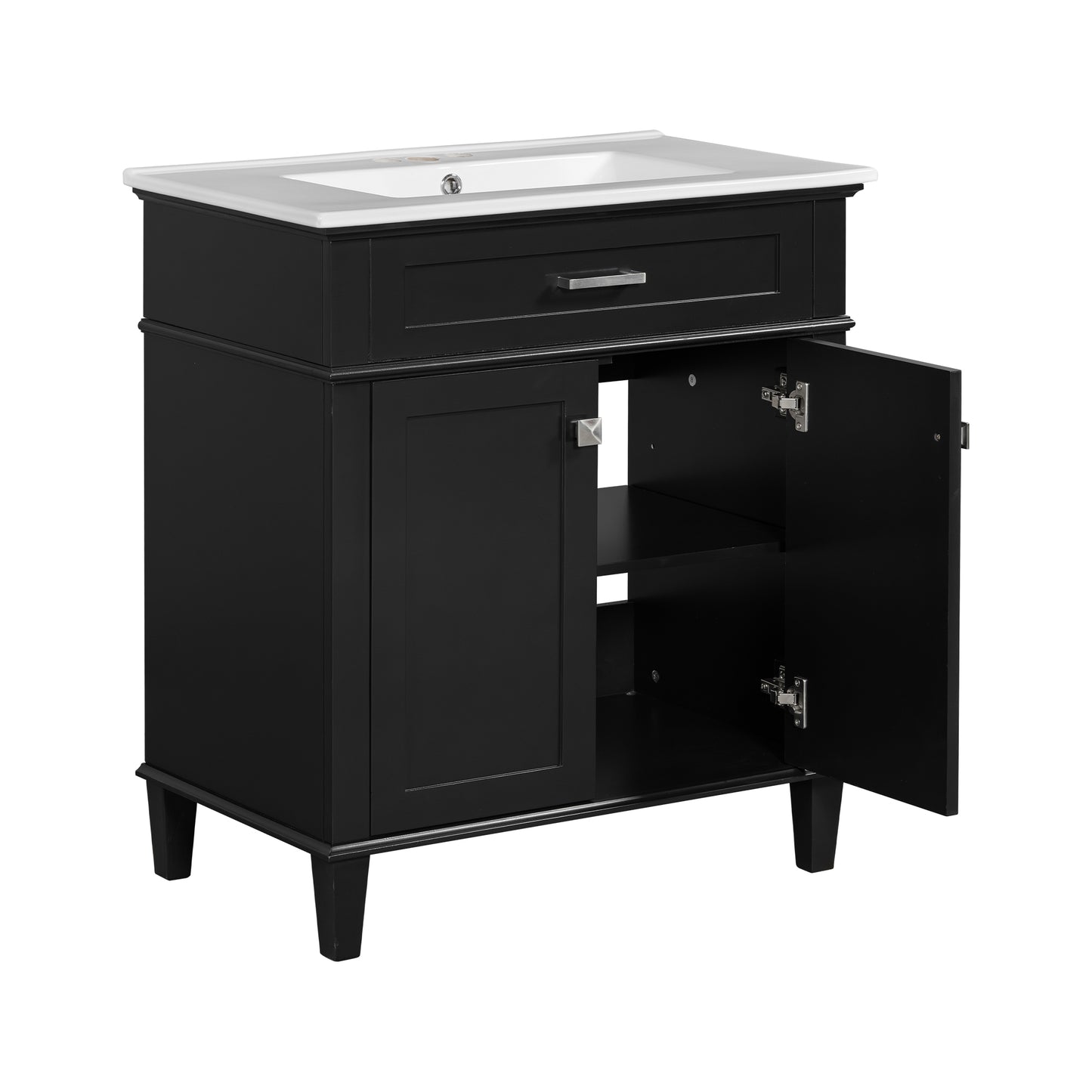 VanityFus 30-in Black Bathroom Vanity Single Sink Combo Ceramic Top 2 Soft-Close Doors Adjustable shelves