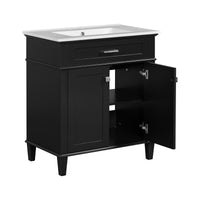 VanityFus 30-in Black Bathroom Vanity Single Sink Combo Ceramic Top 2 Soft-Close Doors Adjustable shelves