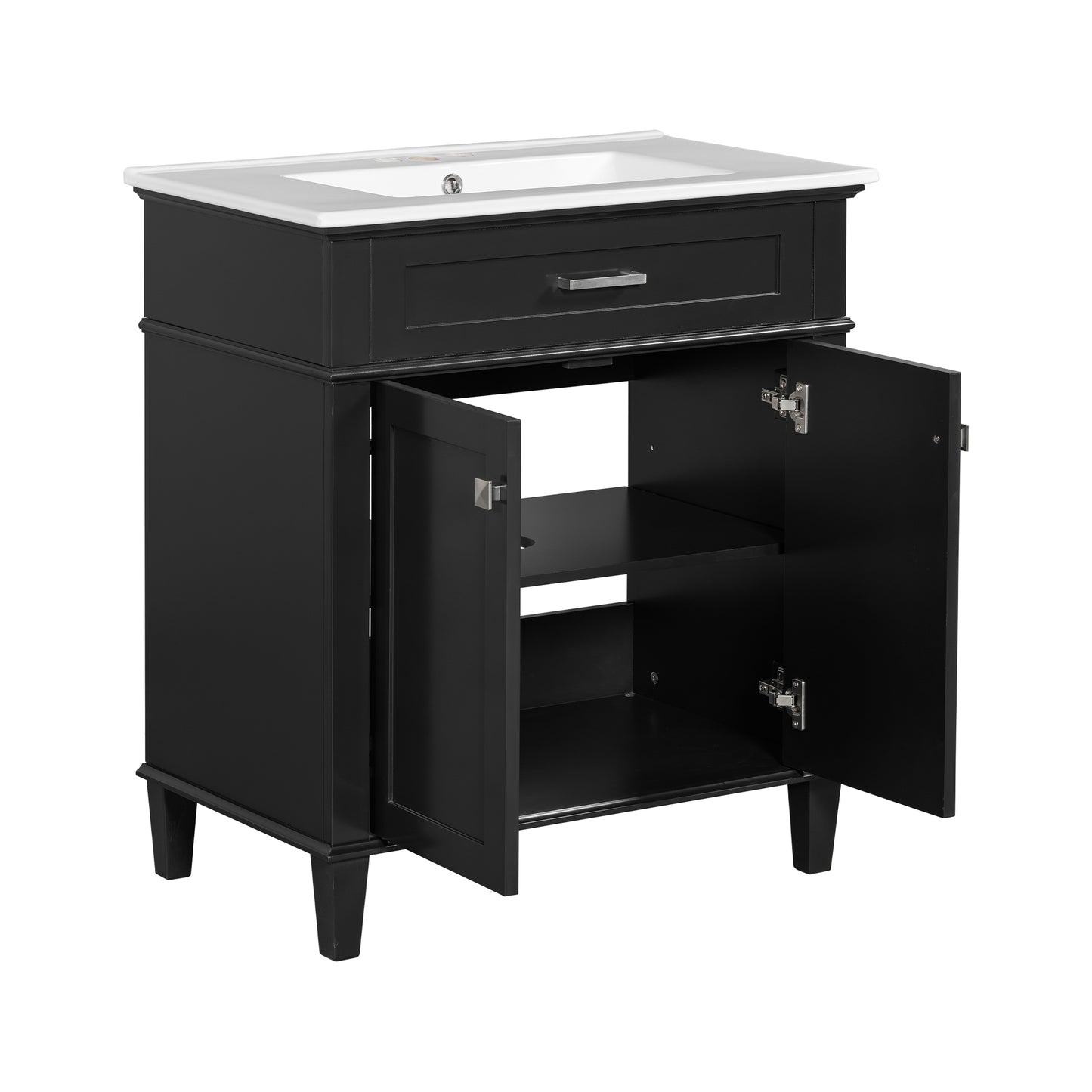 VanityFus 30-in Black Bathroom Vanity Single Sink Combo Ceramic Top 2 Soft-Close Doors Adjustable shelves