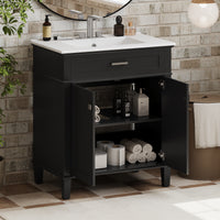 VanityFus 30-in Black Bathroom Vanity Single Sink Combo Ceramic Top 2 Soft-Close Doors Adjustable shelves