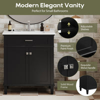 VanityFus 30-in Black Bathroom Vanity Single Sink Combo Ceramic Top 2 Soft-Close Doors Adjustable shelves