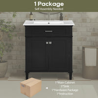 VanityFus 30-in Black Bathroom Vanity Single Sink Combo Ceramic Top 2 Soft-Close Doors Adjustable shelves
