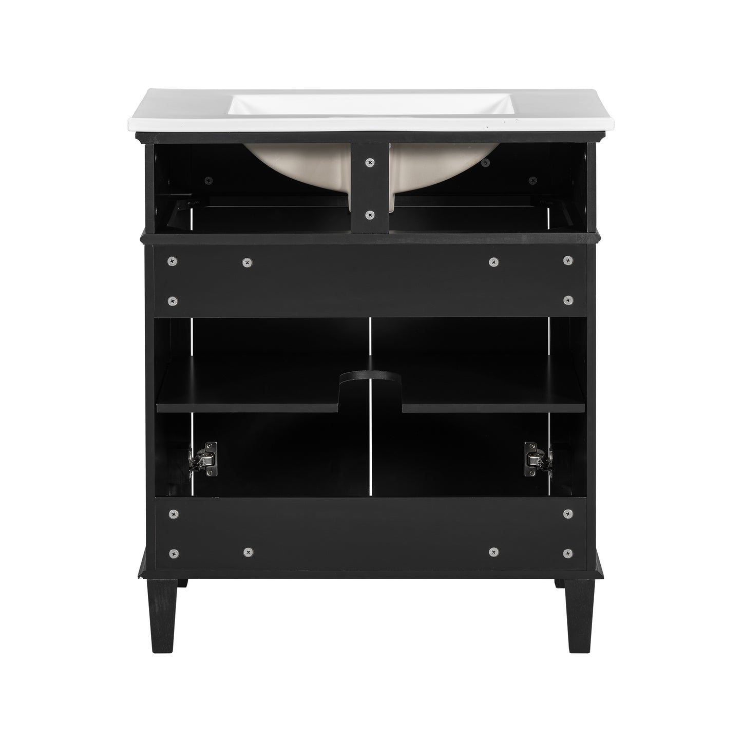 VanityFus 30-in Black Bathroom Vanity Single Sink Combo Ceramic Top 2 Soft-Close Doors Adjustable shelves