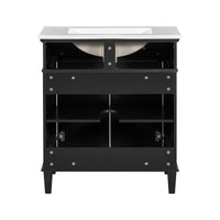 VanityFus 30-in Black Bathroom Vanity Single Sink Combo Ceramic Top 2 Soft-Close Doors Adjustable shelves