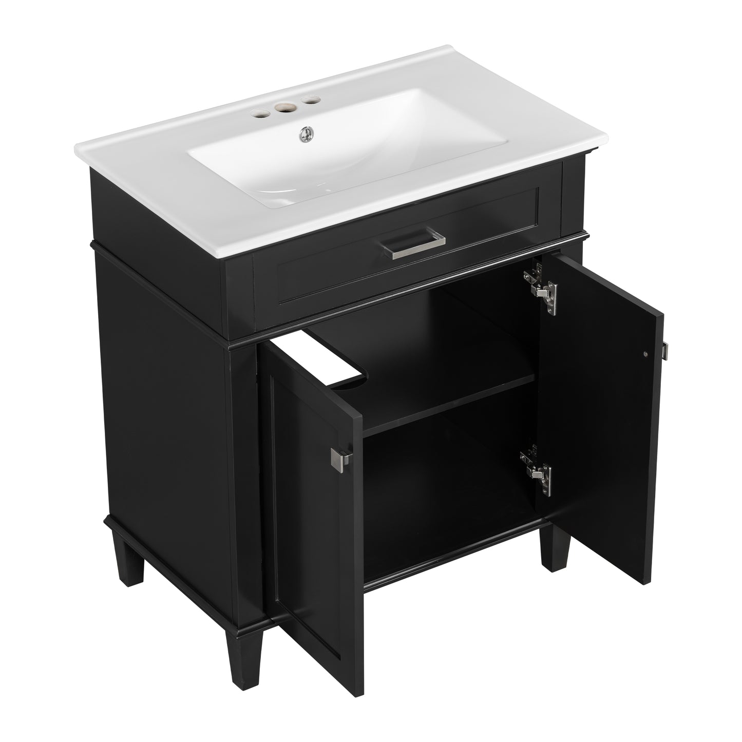 VanityFus 30-in Black Bathroom Vanity Single Sink Combo Ceramic Top 2 Soft-Close Doors Adjustable shelves