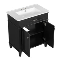 VanityFus 30-in Black Bathroom Vanity Single Sink Combo Ceramic Top 2 Soft-Close Doors Adjustable shelves
