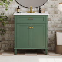 VanityFus 30-in Green Bathroom Vanity Single Sink Combo Ceramic Top 2 Soft-Close Doors Adjustable shelves