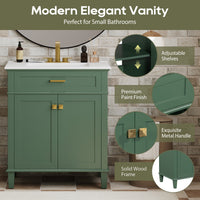 VanityFus 30-in Green Bathroom Vanity Single Sink Combo Ceramic Top 2 Soft-Close Doors Adjustable shelves