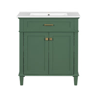 VanityFus 30-in Green Bathroom Vanity Single Sink Combo Ceramic Top 2 Soft-Close Doors Adjustable shelves