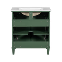 VanityFus 30-in Green Bathroom Vanity Single Sink Combo Ceramic Top 2 Soft-Close Doors Adjustable shelves