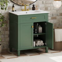 VanityFus 30-in Green Bathroom Vanity Single Sink Combo Ceramic Top 2 Soft-Close Doors Adjustable shelves