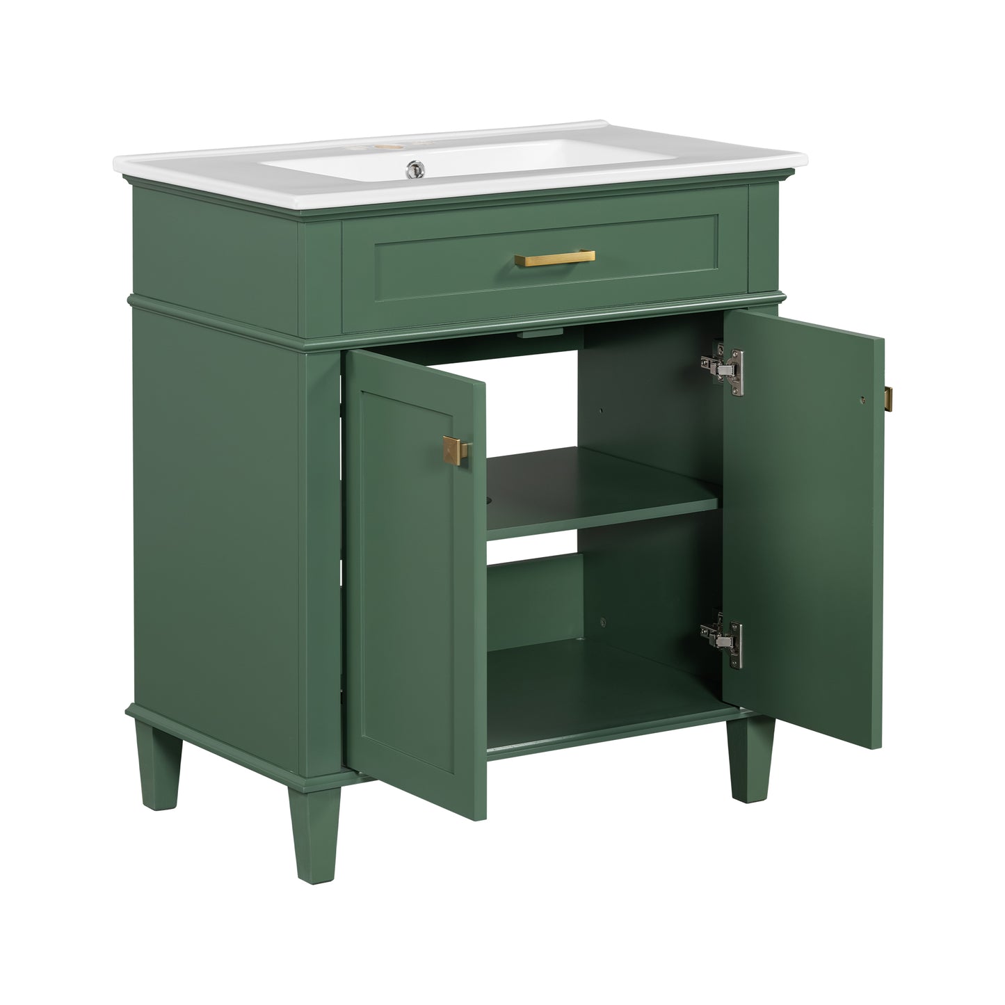 VanityFus 30-in Green Bathroom Vanity Single Sink Combo Ceramic Top 2 Soft-Close Doors Adjustable shelves