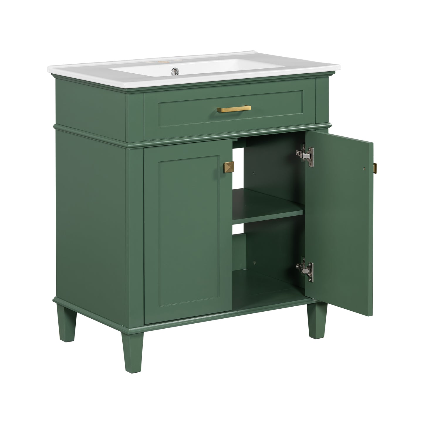 VanityFus 30-in Green Bathroom Vanity Single Sink Combo Ceramic Top 2 Soft-Close Doors Adjustable shelves