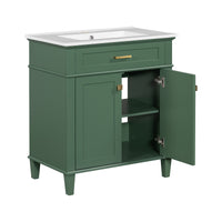 VanityFus 30-in Green Bathroom Vanity Single Sink Combo Ceramic Top 2 Soft-Close Doors Adjustable shelves