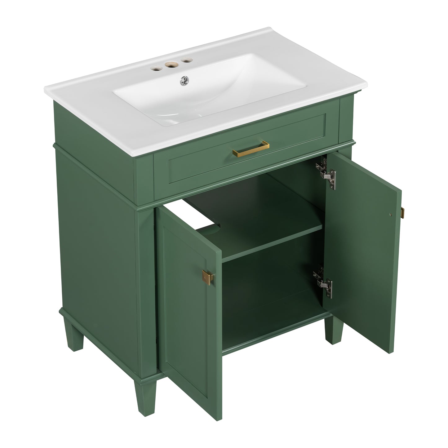 VanityFus 30-in Green Bathroom Vanity Single Sink Combo Ceramic Top 2 Soft-Close Doors Adjustable shelves