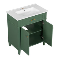 VanityFus 30-in Green Bathroom Vanity Single Sink Combo Ceramic Top 2 Soft-Close Doors Adjustable shelves