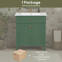 VanityFus 30-in Green Bathroom Vanity Single Sink Combo Ceramic Top 2 Soft-Close Doors Adjustable shelves