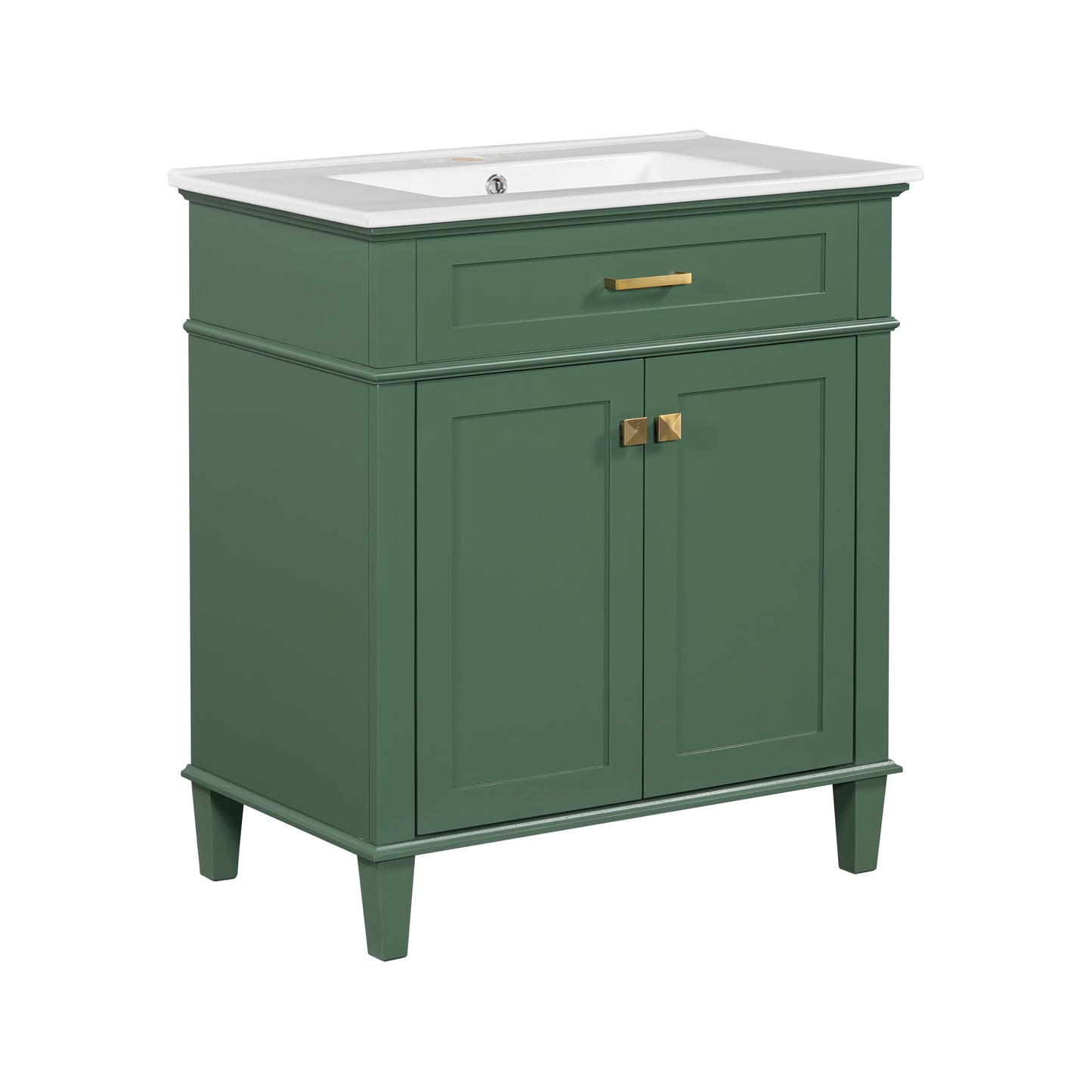 VanityFus 30-in Green Bathroom Vanity Single Sink Combo Ceramic Top 2 Soft-Close Doors Adjustable shelves